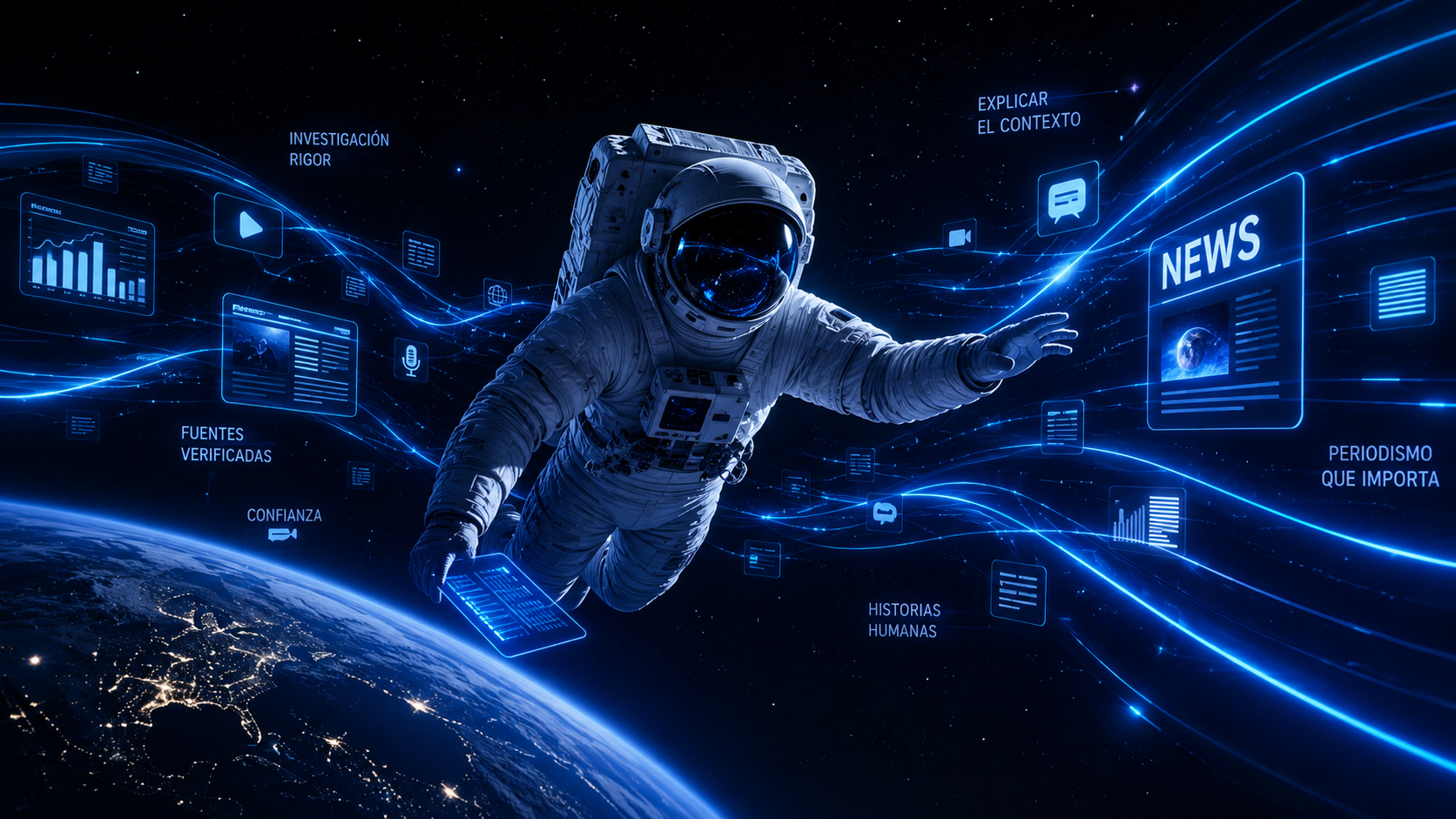 Inteligencia artificial y transformación de las redacciones digitales, representando el cambio hacia un periodismo basado en contenido de calidad, especialización y confianza.