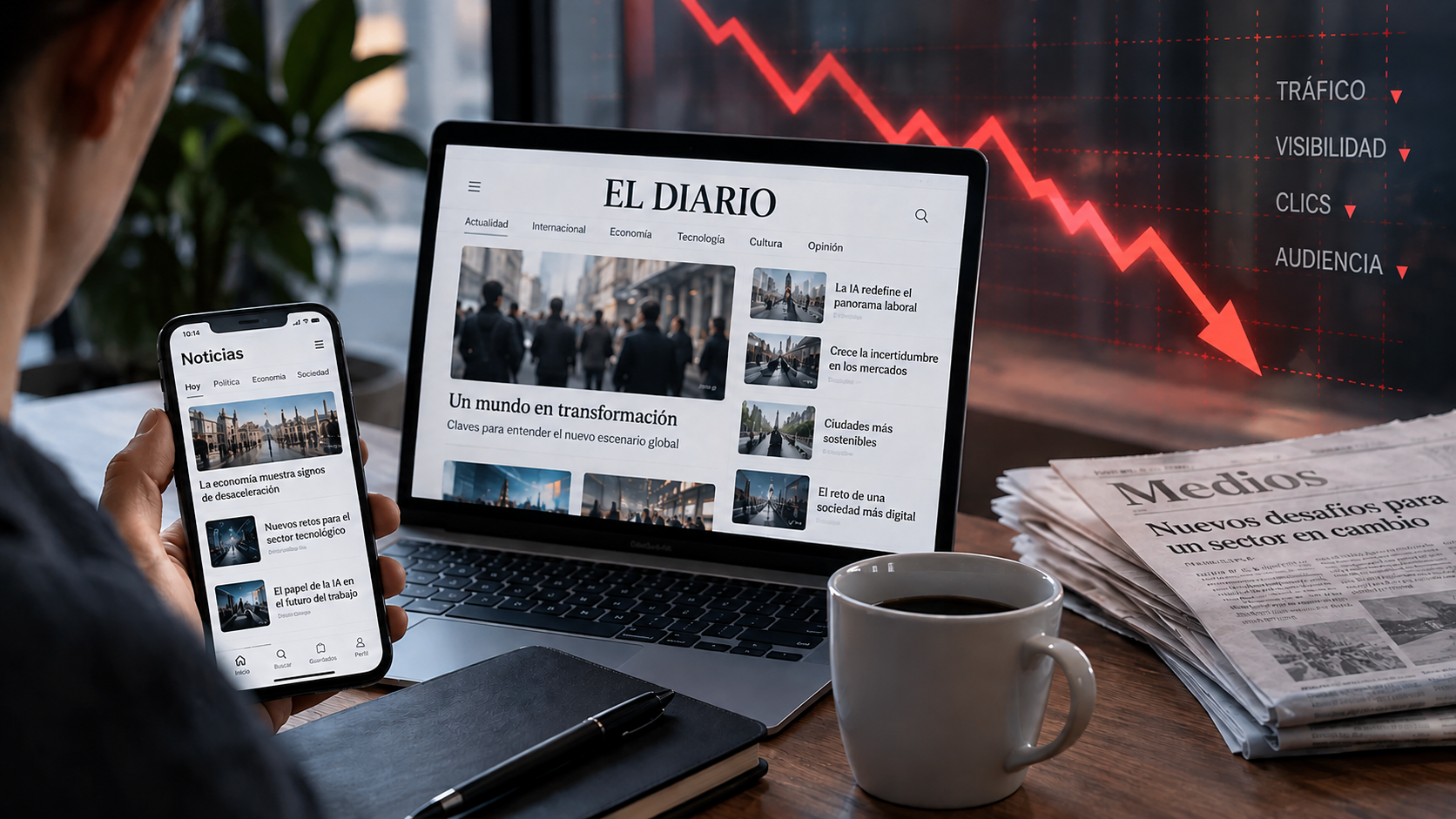 Caída del tráfico hacia las webs de noticias y medios digitales en la era de la inteligencia artificial.